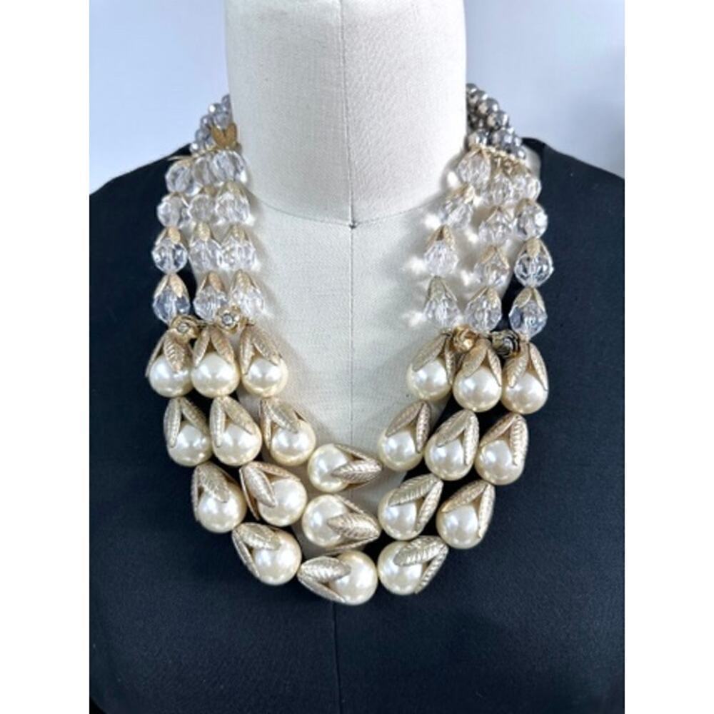 Lydell NYC STunning Multi Strand Pearls Crystals Beads Bib Necklace 24" NWOT